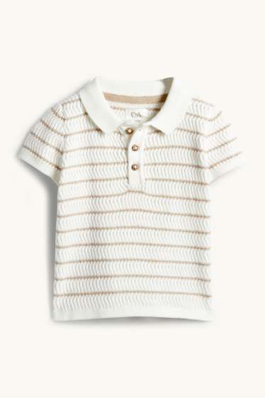 Unisex - Gebreid babypoloshirt - gestreept - met structuur - crème wit