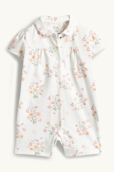 Baby Mädchen - Blümchen - Baby-Schlafanzug - weiss