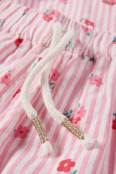 Children Girls - Floral - cloth trousers - striped - white / rose