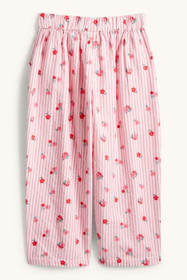 Children Girls - Floral - cloth trousers - striped - white / rose