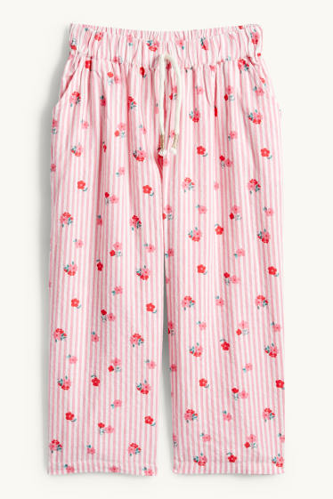 Children Girls - Floral - cloth trousers - striped - white / rose
