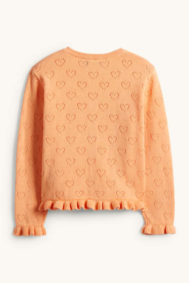 Enfants filles - Cœurs - gilet en maille - orange