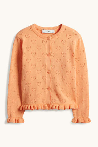 Enfants filles - Cœurs - gilet en maille - orange