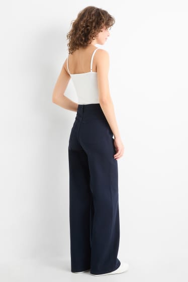 Femmes - Pantalon en toile - high waist - wide leg - bleu foncé