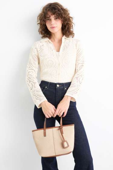 Dámské - Velká kabelka shopper s odnímatelným popruhem - béžová/hnědá