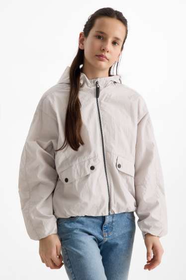 Kinder Mädchen - Jacke mit Kapuze - wasserabweisend - hellgrau