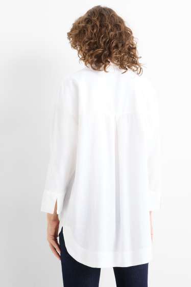 Damen - Bluse - Leinen-Mix - weiß