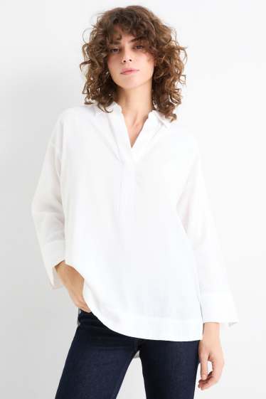 Damen - Bluse - Leinen-Mix - weiß