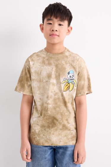 Kinderen: jongens - Doodshoofd - T-shirt - met patroon - beige