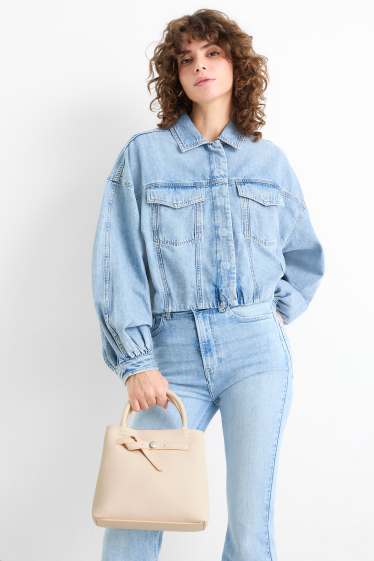 Damen - Kleiner Shopper mit abnehmbarem Taschengurt - Lederimitat - hellbeige