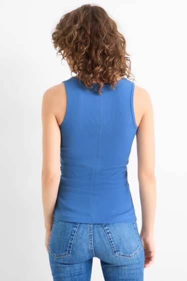 Dames - Set van 2 - top - geribd - blauw / zwart