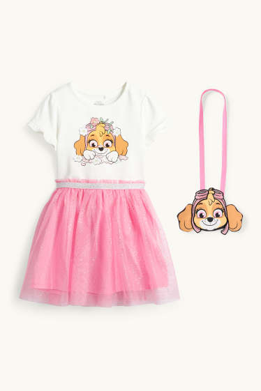 Kinderen: meisjes - PAW Patrol - Skye - set - jurk en tasje - 2-delig - wit / fuchsiarood