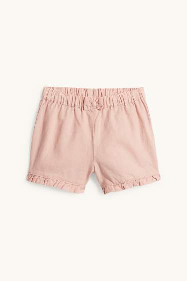 Bébés filles - Petites fleurs - tenue bébé en lin mélangé - 2 pièces - rose