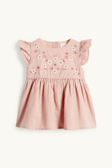 Bébés filles - Petites fleurs - tenue bébé en lin mélangé - 2 pièces - rose
