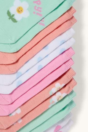 Children Girls - Multipack of 7 - flower and heart - trainer socks with motif - multicoloured