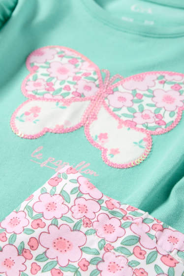 Enfants filles - Papillons - ensemble - tunique, legging capri et sac - vert