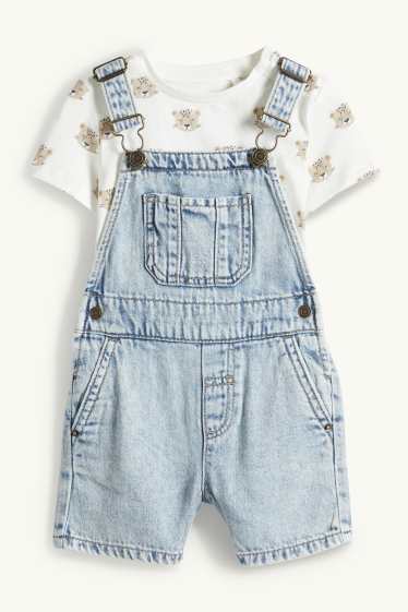 Baby Jungen - Leopard - Baby-Outfit - 2 teilig - helljeansblau