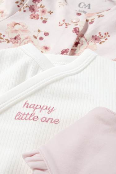 Baby Mädchen - Blümchen - Geschenkset - 3 teilig - weiss / rosa