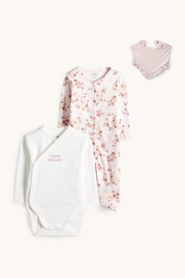 Baby Mädchen - Blümchen - Geschenkset - 3 teilig - weiss / rosa