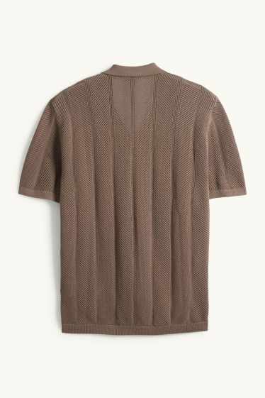 Herren - Strick-Hemd - Regular Fit - Reverskragen - strukturiert - dunkelbraun