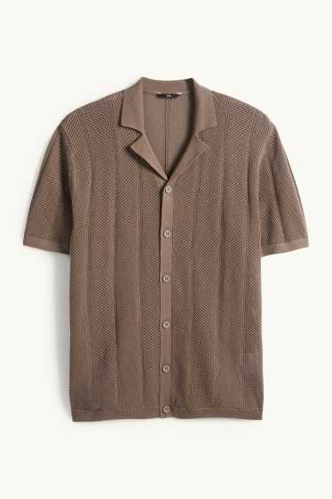 Herren - Strick-Hemd - Regular Fit - Reverskragen - strukturiert - dunkelbraun