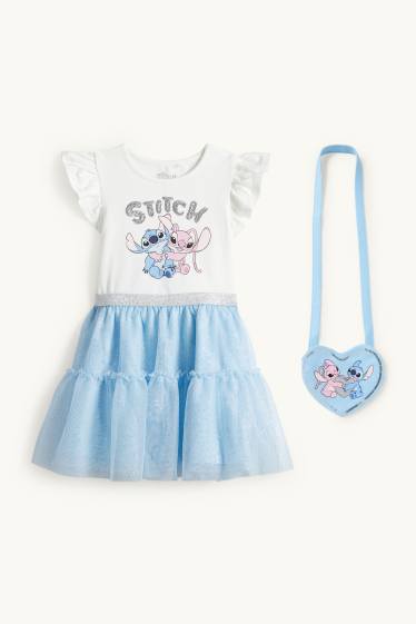 Bambine - Lilo & Stitch - set - vestito e borsa - 2 pezzi - bianco / blu