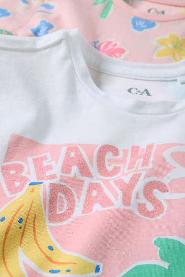 Kinder Mädchen - Multipack 2er - Sommer - Shorty-Pyjama - 4 teilig - weiß / rosa