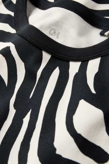 Damen - T-Shirt - Oversized - gemustert - schwarz / weiß