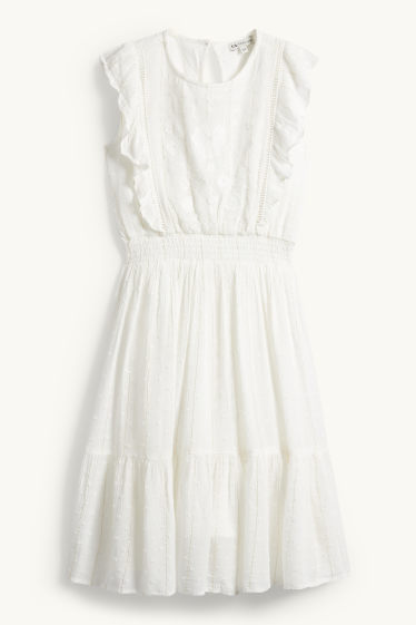 Copii - Fete - Rochie - aspect lucios - alb-crem