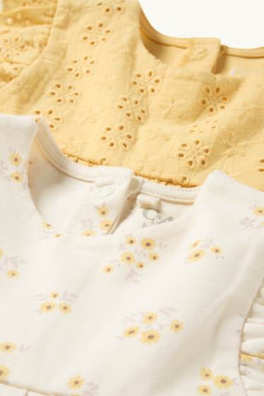 Neonate - Confezione da 2 - fiorellini - vestito per neonate - Broderie Anglaise - bianco / giallo
