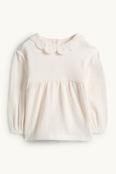 Baby Mädchen - Baby-Crochet-Langarmshirt - strukturiert - cremeweiss