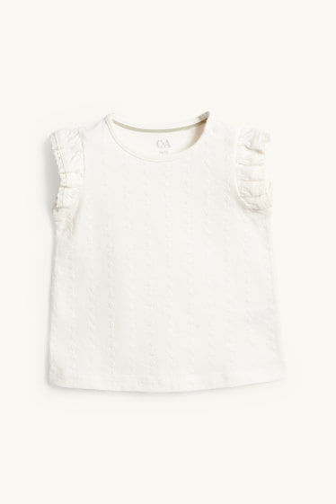 Niemowlęta dziewczynki - Kwiatki - komplet niemowlęcy - 2 części - biały / beżowy