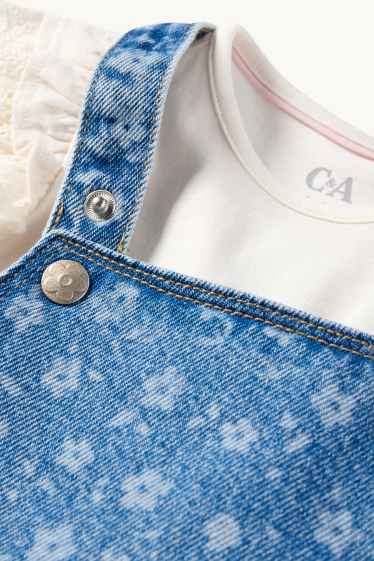 Baby Girls - Floral - baby outfit - broderie anglaise - 2 piece - blue / white