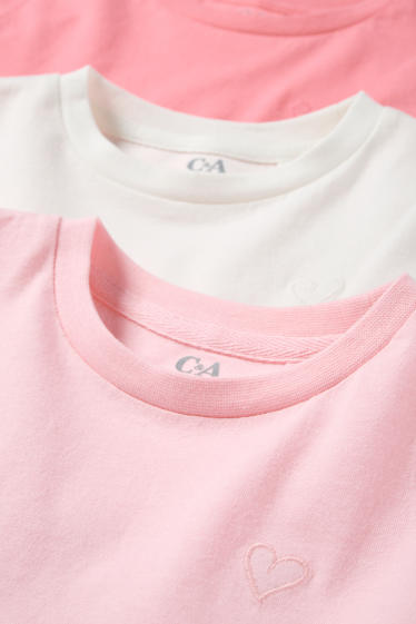 Bambine - Confezione da 3 - cuore - t-shirt - bianco / rosa