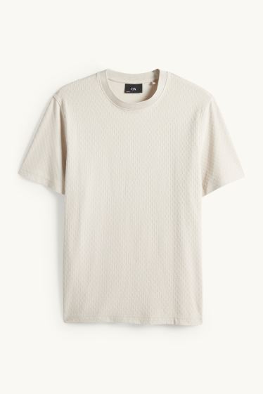 Herren - T-Shirt - Regular Fit - strukturiert - cremeweiss
