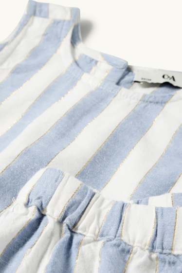 Enfants filles - Ensemble - top et pantalon de toile - 2 pièces - à rayures - blanc / bleu