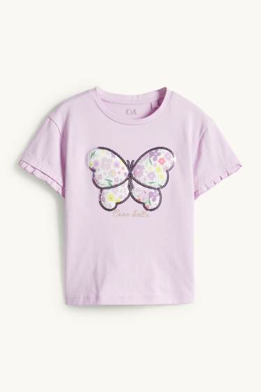 Kinderen: meisjes - Vlinder - T-shirt - glanseffect - paars