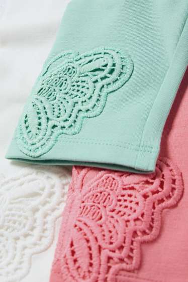 Enfants filles - Lot de 3 - papillon - leggings - finition côtelée - blanc / rose