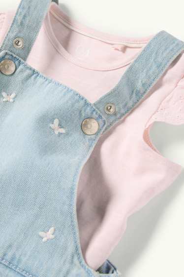 Baby: meisjes - Vlinder - babyoutfit - broderie Anglaise - 2-delig - roze / blauw