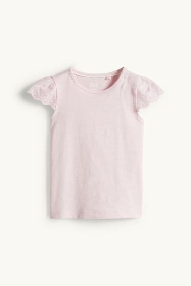 Baby: meisjes - Vlinder - babyoutfit - broderie Anglaise - 2-delig - roze / blauw