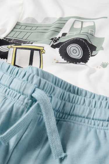 Děti - chlapci - Stavební stroje - souprava - tričko s krátkým rukávem a šortky - 2dílná - bílá/modrá