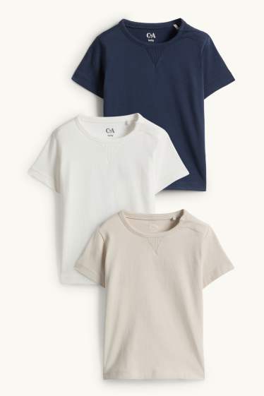 Baby: jongens - Set van 3 - baby-T-shirt - blauw / beige