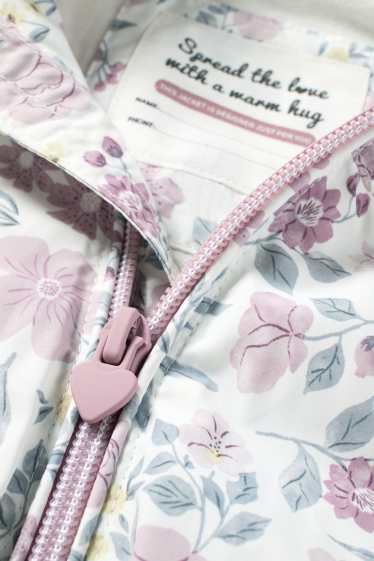 Bébés filles - Petites fleurs - veste à capuche pour bébé - finition déperlante - violet / blanc