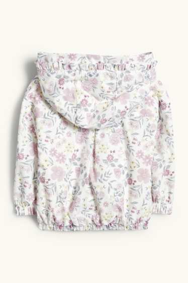 Bébés filles - Petites fleurs - veste à capuche pour bébé - finition déperlante - violet / blanc