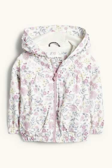 Bébés filles - Petites fleurs - veste à capuche pour bébé - finition déperlante - violet / blanc