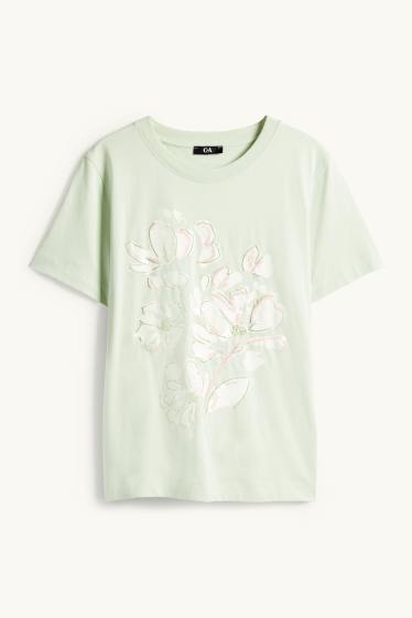 Femmes - T-shirt - regular fit - effet brillant - vert clair