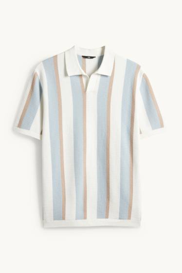 Bărbați - Tricou polo din tricot - regular fit - cu dungi - structurat - bej / albastru
