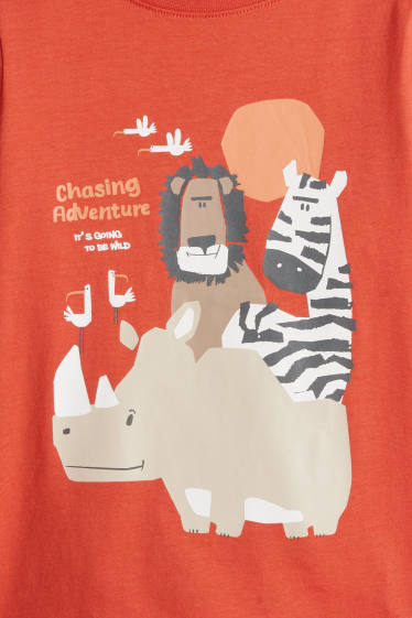 Kinder Jungen - Multipack 5er - Zebra, Nashorn und Löwe - Kurzarmshirt - orange / blau