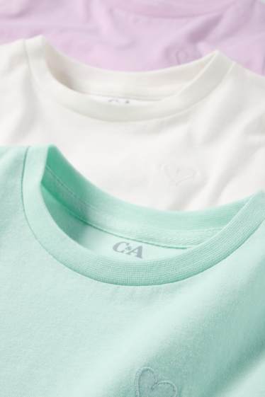 Bambine - Confezione da 3 - cuore - t-shirt - verde / rosa