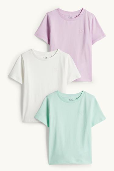 Bambine - Confezione da 3 - cuore - t-shirt - verde / rosa